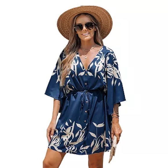 Hayden Green Floral Print Satin Dolman Sleeve Mini Dress - Picture 4 of 4